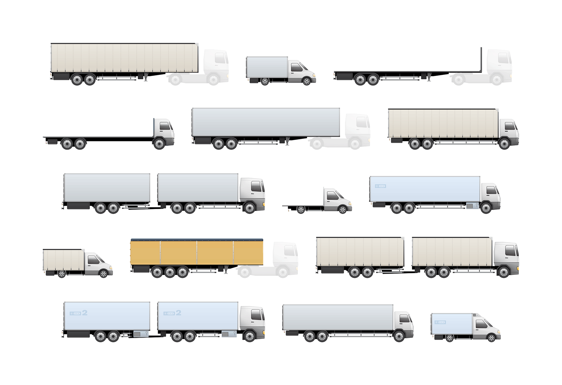 une sélection d'illustrations de camions que Fretlink était succeptible de faire rouler